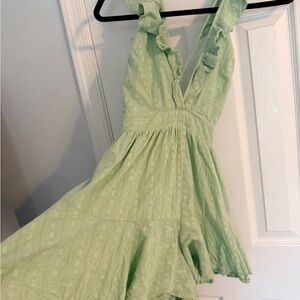 Fashion Nova Pale Green Ruffle V-Neck Mini Dress